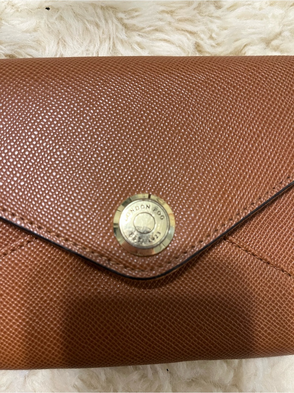 London Fog Tan Crossbody Envelope Bag with Gold-Tone Snap